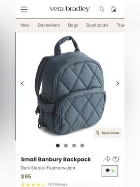 Vera Bradley small banbury backpack (DARK SLATE)